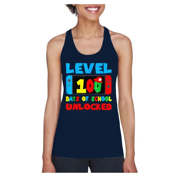 100 Days Of School 100th Day Of School Level Unlocked Women's Racerback Tank