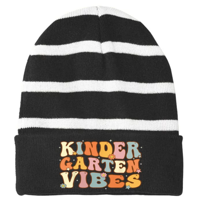 1st Day of School Kindergarten Vibes Student Teacher Striped Beanie with Solid Band