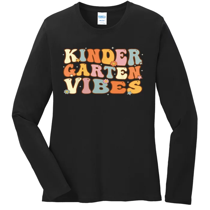 1st Day of School Kindergarten Vibes Student Teacher Ladies Long Sleeve Shirt