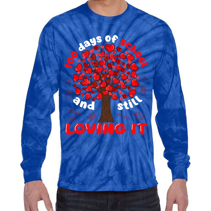 100 Days Of School And I Still Love It Tree Hearts Teacher Gift Tie-Dye Long Sleeve Shirt