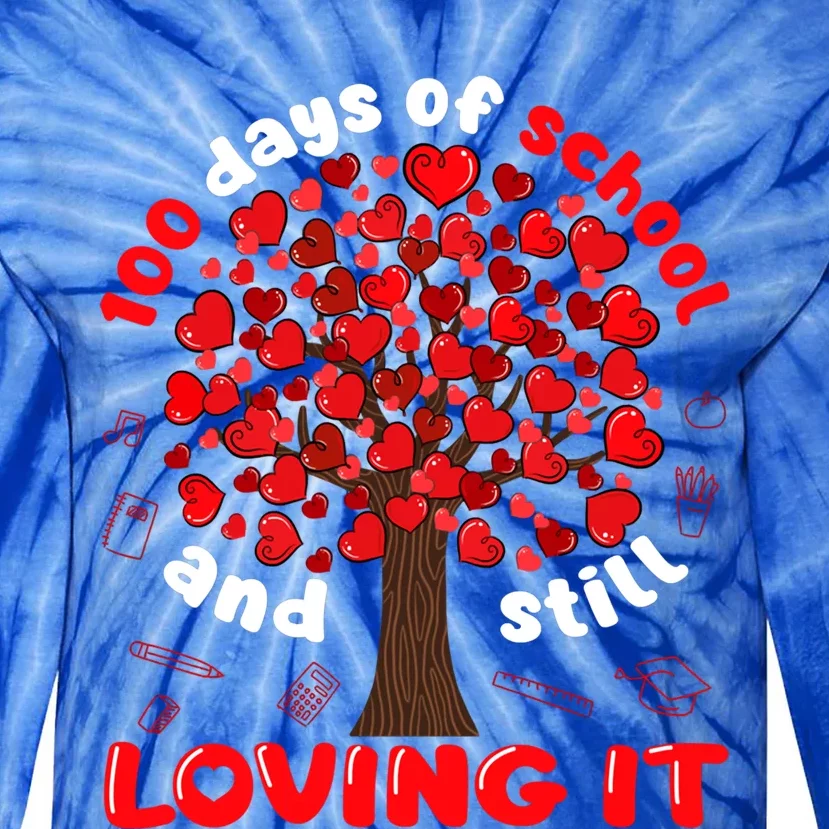 100 Days Of School And I Still Love It Tree Hearts Teacher Gift Tie-Dye Long Sleeve Shirt