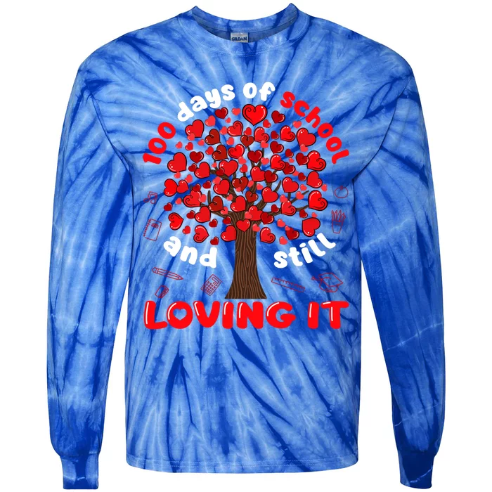 100 Days Of School And I Still Love It Tree Hearts Teacher Gift Tie-Dye Long Sleeve Shirt