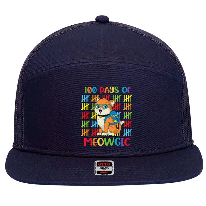 100th Day Of Meowgic Cat School Gift 7 Panel Mesh Trucker Snapback Hat