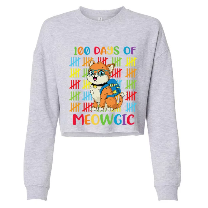 100th Day Of Meowgic Cat School Gift Cropped Pullover Crew