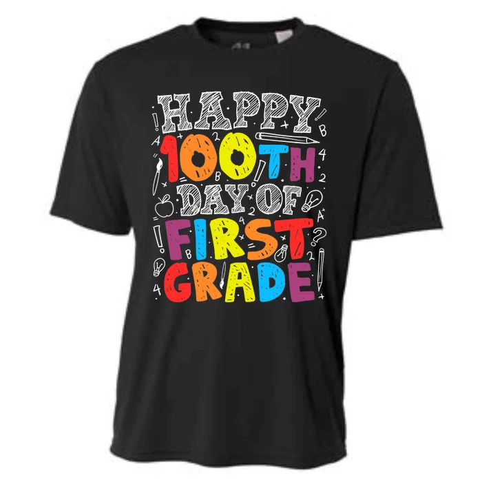 100 Days of School Design 100th Day of 1st Grade Teacher Cooling Performance Crew T-Shirt