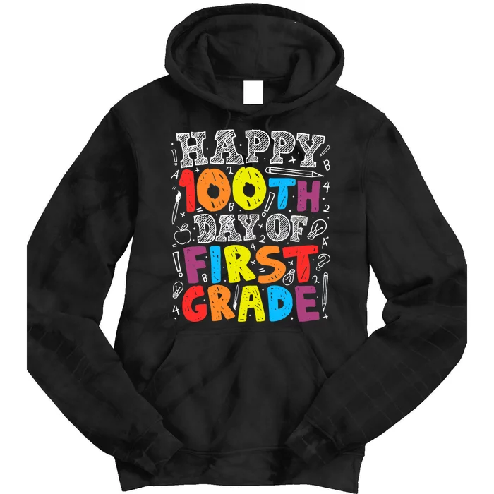 100 Days of School Design 100th Day of 1st Grade Teacher Tie Dye Hoodie