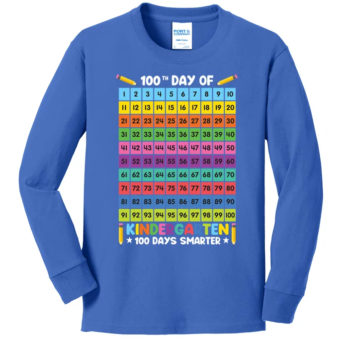 100th Day Of School Kindergarten 100 Days Smarter Students Gift Kids Long Sleeve Shirt