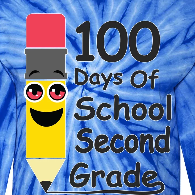 100 Days Of School Second Grade 2nd Graders Pencil Drawing Gift Tie-Dye Long Sleeve Shirt