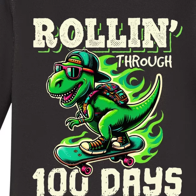 100 Days Of School Teacher 100th Day T Rex Outfit Baby Long Sleeve Bodysuit