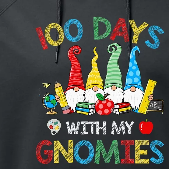 100 Days Of School Gnomes Teachers Happy 100th Day Performance Fleece Hoodie