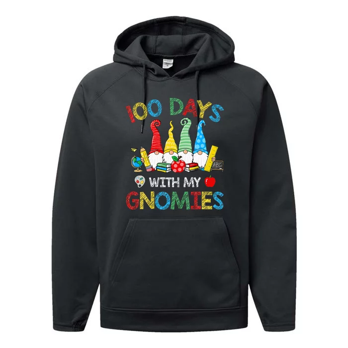 100 Days Of School Gnomes Teachers Happy 100th Day Performance Fleece Hoodie