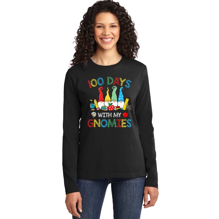 100 Days Of School Gnomes Teachers Happy 100th Day Ladies Long Sleeve Shirt