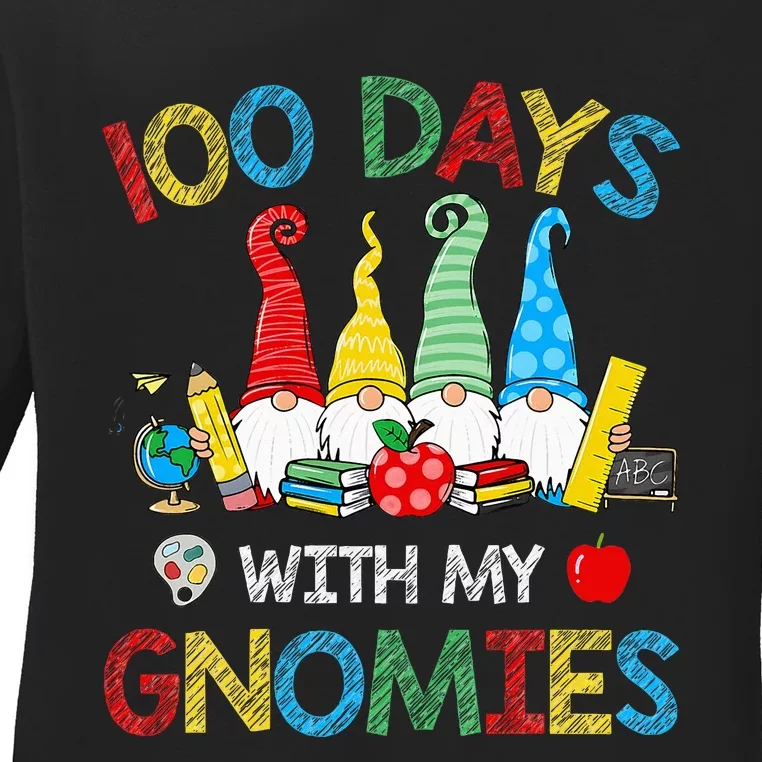 100 Days Of School Gnomes Teachers Happy 100th Day Ladies Long Sleeve Shirt