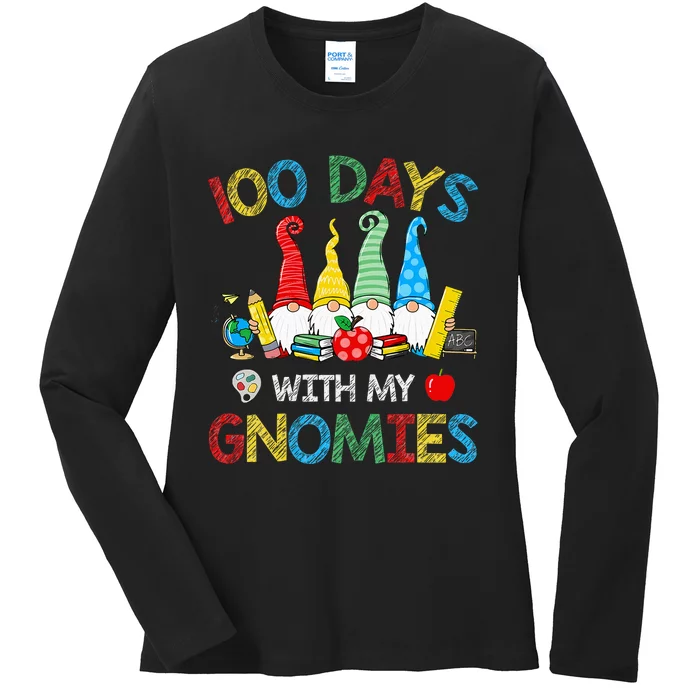 100 Days Of School Gnomes Teachers Happy 100th Day Ladies Long Sleeve Shirt