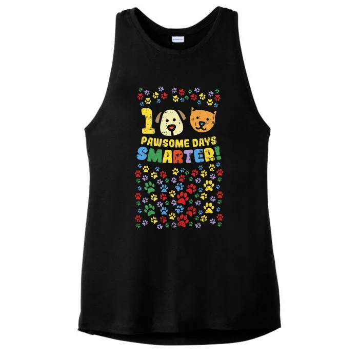 100th Day Of School 100 Pawsome Smarter Dog Cat Paws Ladies Tri-Blend Wicking Tank