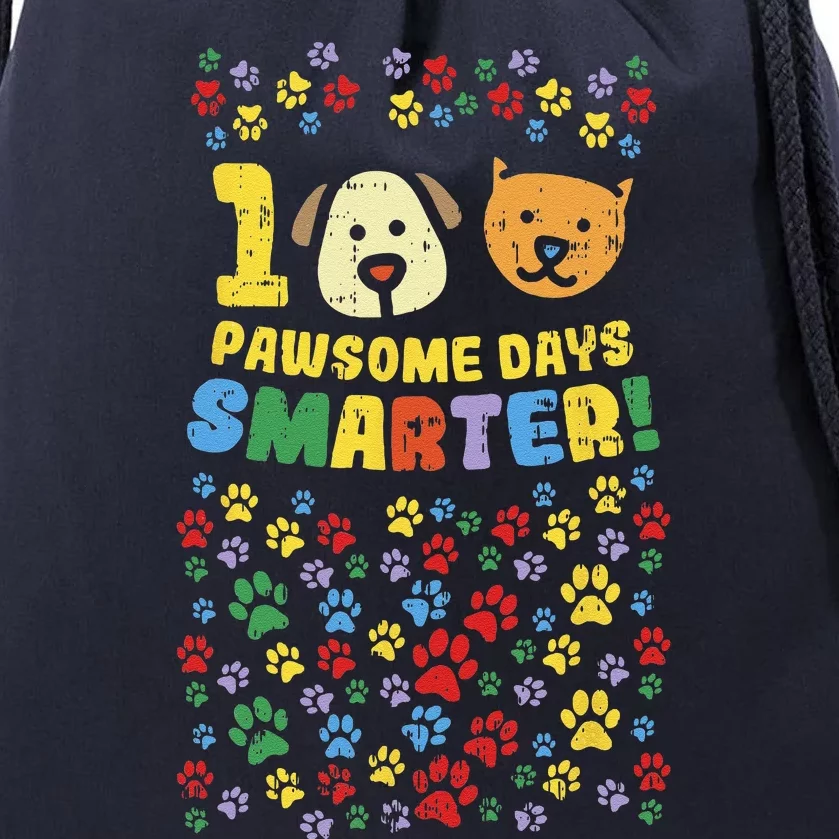 100th Day Of School 100 Pawsome Smarter Dog Cat Paws Drawstring Bag