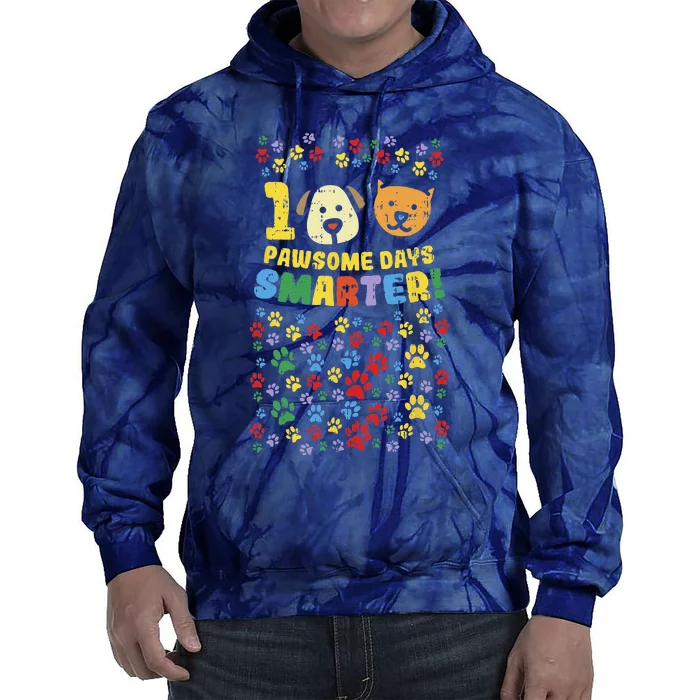 100th Day Of School 100 Pawsome Smarter Dog Cat Paws Tie Dye Hoodie