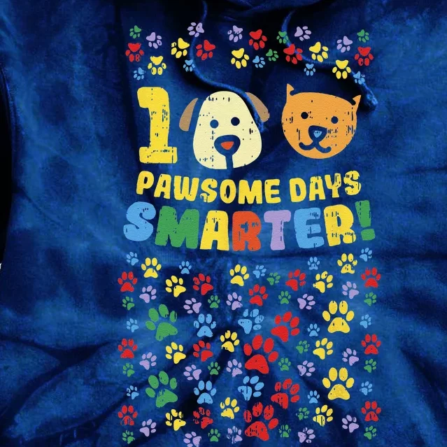 100th Day Of School 100 Pawsome Smarter Dog Cat Paws Tie Dye Hoodie