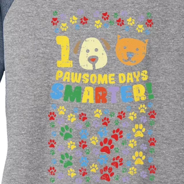 100th Day Of School 100 Pawsome Smarter Dog Cat Paws Women's Tri-Blend 3/4-Sleeve Raglan Shirt