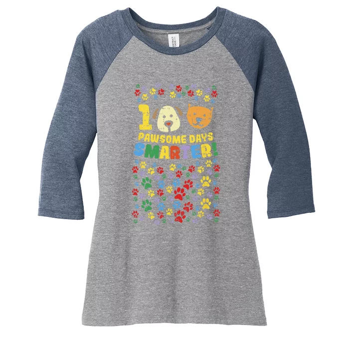 100th Day Of School 100 Pawsome Smarter Dog Cat Paws Women's Tri-Blend 3/4-Sleeve Raglan Shirt