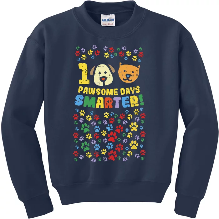 100th Day Of School 100 Pawsome Smarter Dog Cat Paws Kids Sweatshirt