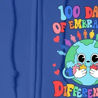 100 Days Of Embracing Differences Autism Awareness Teacher Cool Gift Full Zip Hoodie