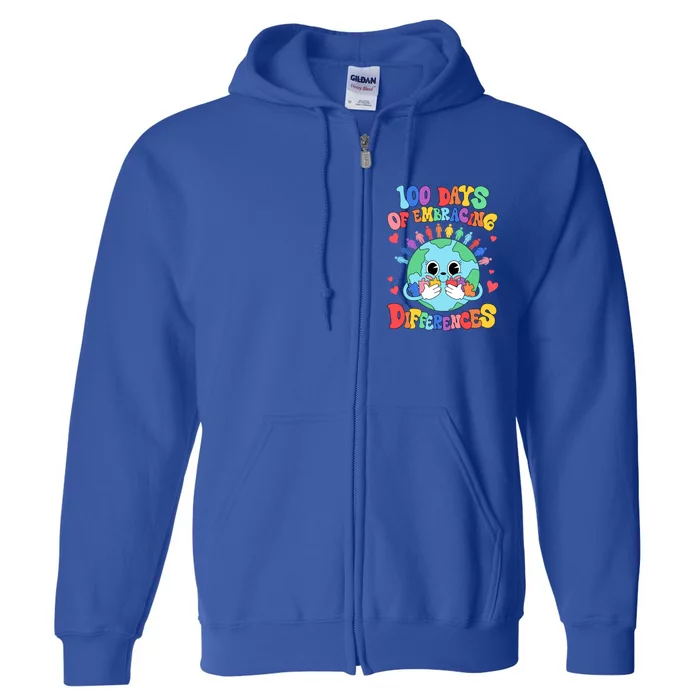 100 Days Of Embracing Differences Autism Awareness Teacher Cool Gift Full Zip Hoodie