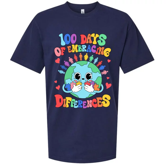 100 Days Of Embracing Differences Autism Awareness Teacher Cool Gift Sueded Cloud Jersey T-Shirt