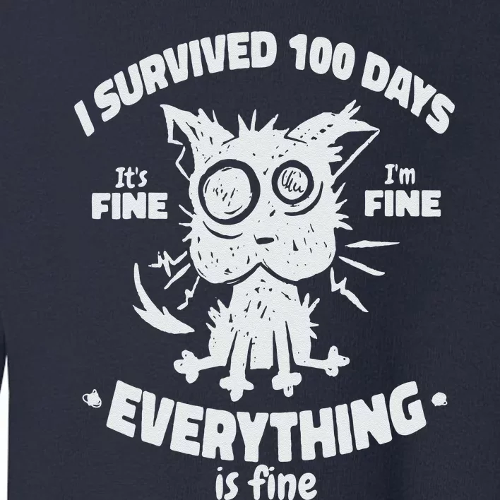 100th Day Of School Students I Survived 100 Days Cat Toddler Sweatshirt