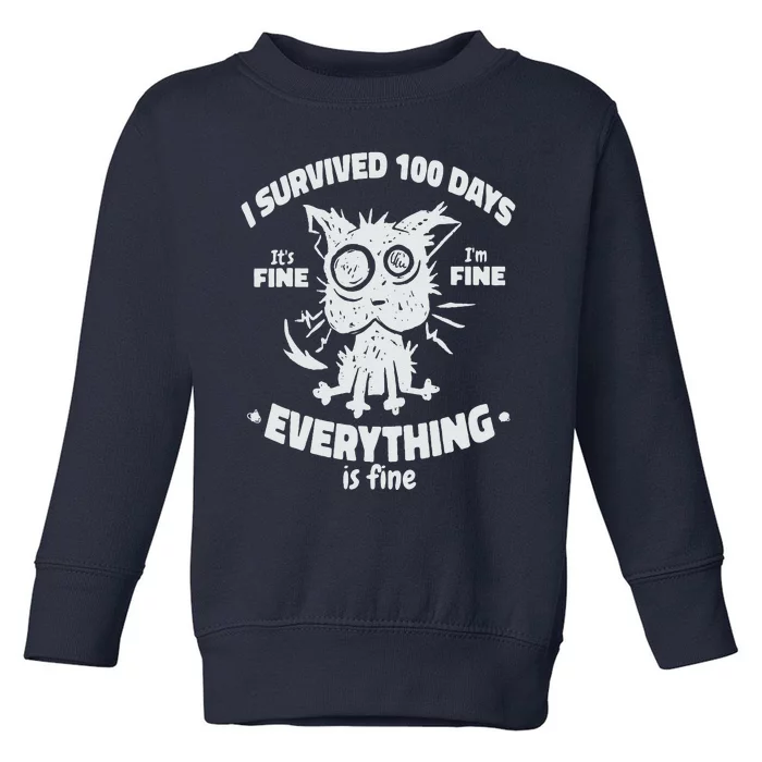 100th Day Of School Students I Survived 100 Days Cat Toddler Sweatshirt