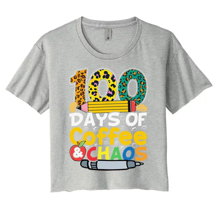 100 Days Of School Coffee Lover 100th Day Of School Teacher Women's Crop Top Tee