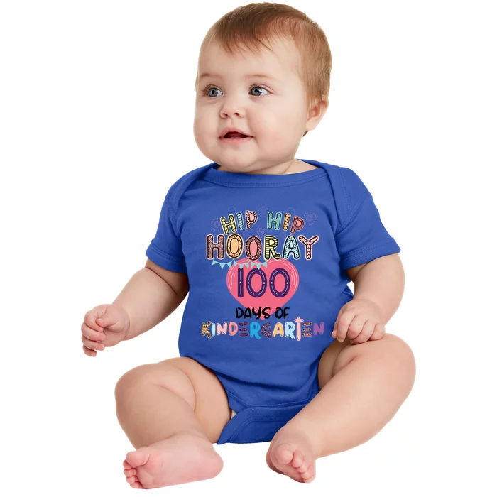 100 Day Of School Hip Hip Hooray 100 Days Of Kindergarten Funny Gift Baby Bodysuit