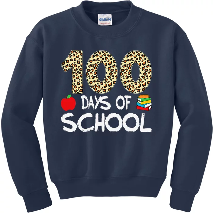 100 Days Of School Happy 100th Day Of School Teacher Leopard Kids Sweatshirt