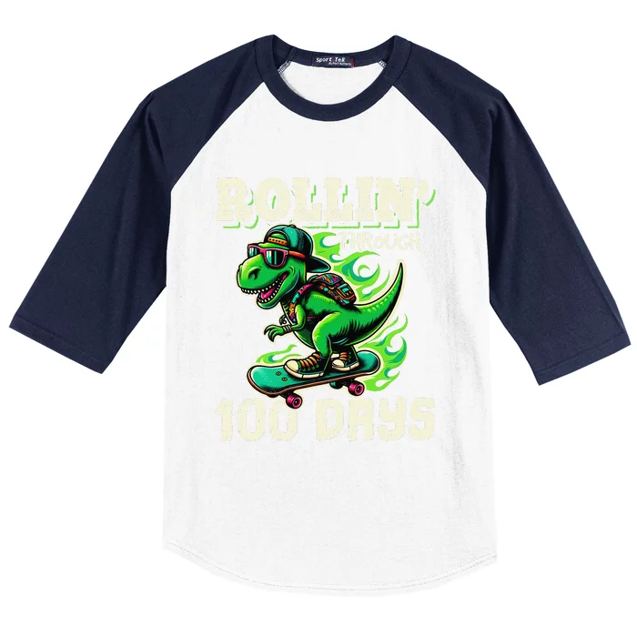 100 Days Of School Teacher 100th Day T Rex Outfit Baseball Sleeve Shirt