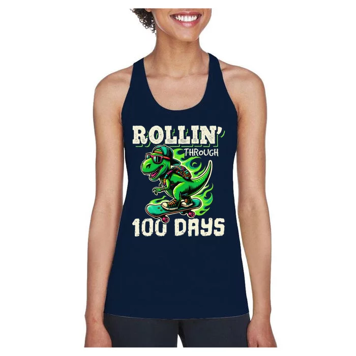 100 Days Of School Teacher 100th Day T Rex Outfit Women's Racerback Tank