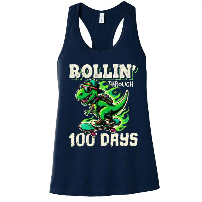 100 Days Of School Teacher 100th Day T Rex Outfit Women's Racerback Tank