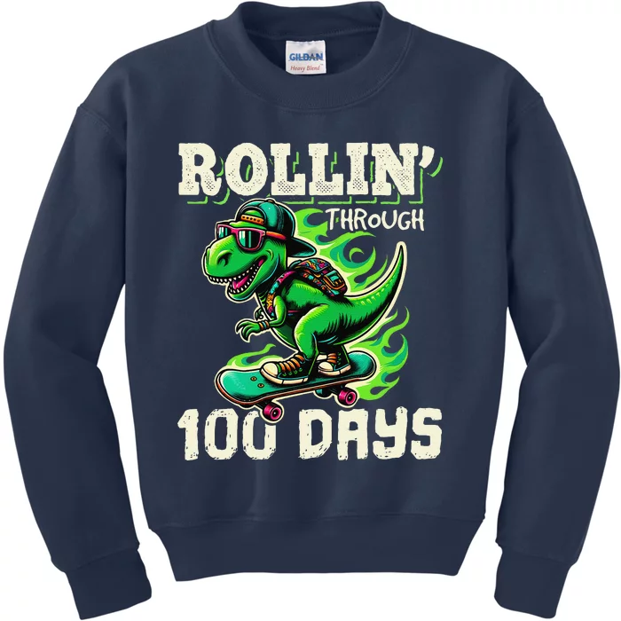 100 Days Of School Teacher 100th Day T Rex Outfit Kids Sweatshirt