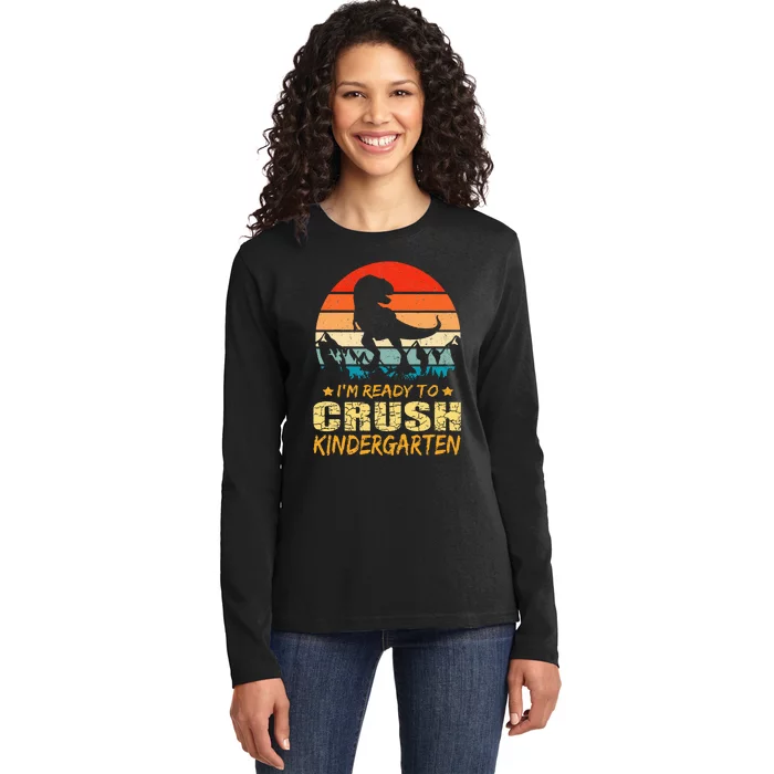 1st Day Of Kindergarten Im Ready To Crush Dinosaur Ladies Long Sleeve Shirt