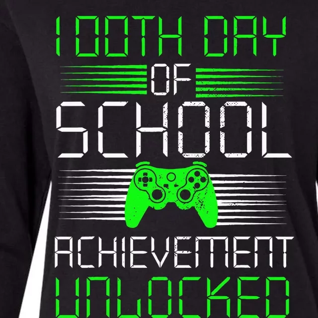 100 Days Of School Achievement Unlocked Video Game 100th Day Womens Cotton Relaxed Long Sleeve T-Shirt