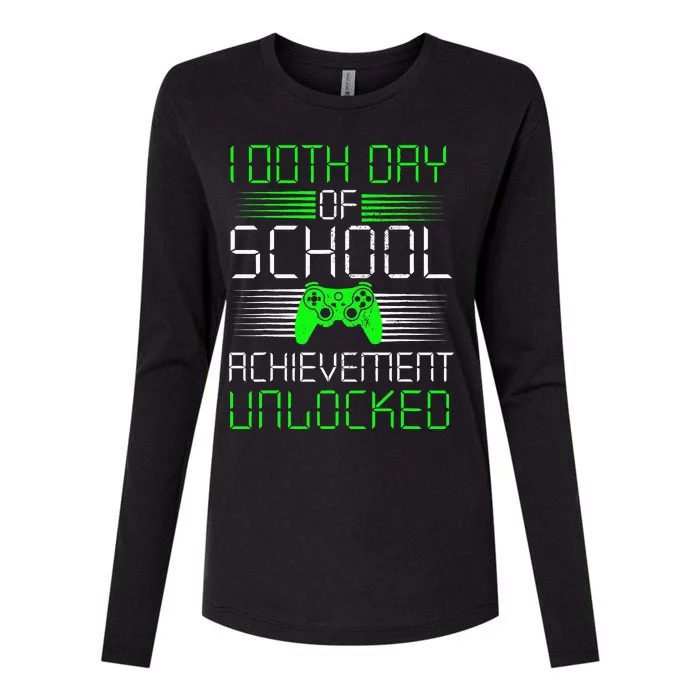 100 Days Of School Achievement Unlocked Video Game 100th Day Womens Cotton Relaxed Long Sleeve T-Shirt