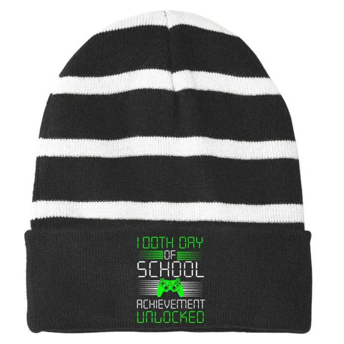 100 Days Of School Achievement Unlocked Video Game 100th Day Striped Beanie with Solid Band