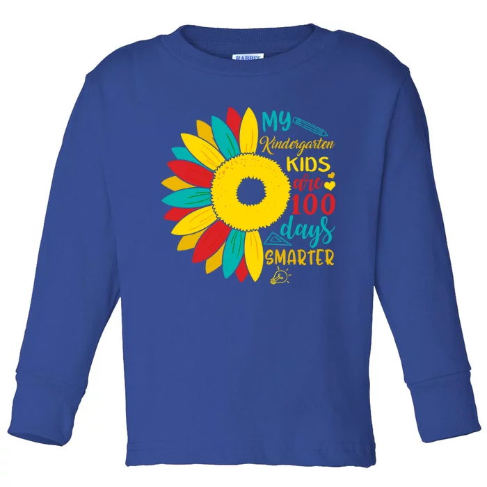 100th Day Of School Kindergarten Teacher Smarter Sunflower Cute Gift Toddler Long Sleeve Shirt