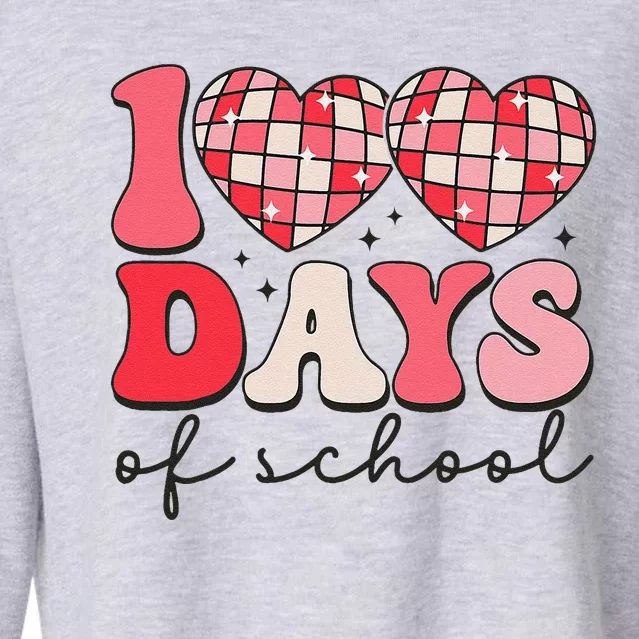 100 Days Of School Retro Disco Hearts 100th Day Of School Cropped Pullover Crew