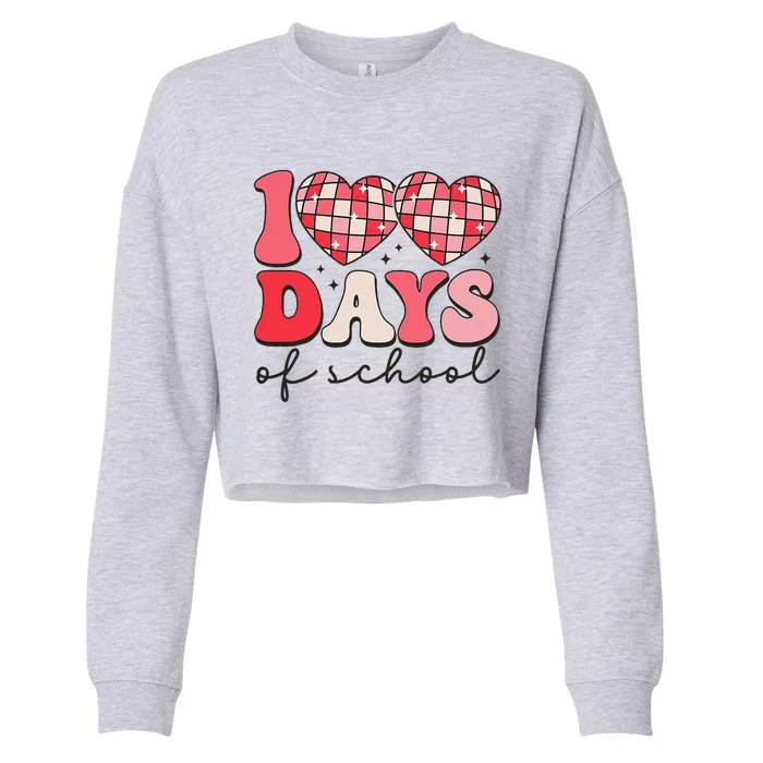 100 Days Of School Retro Disco Hearts 100th Day Of School Cropped Pullover Crew