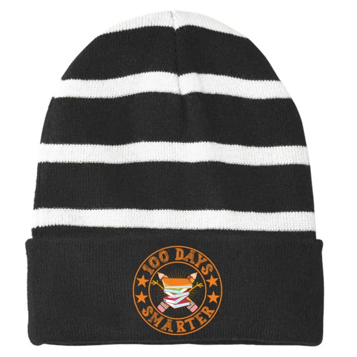 100th Day Of School Teacher 100 Days Smarter Striped Beanie with Solid Band