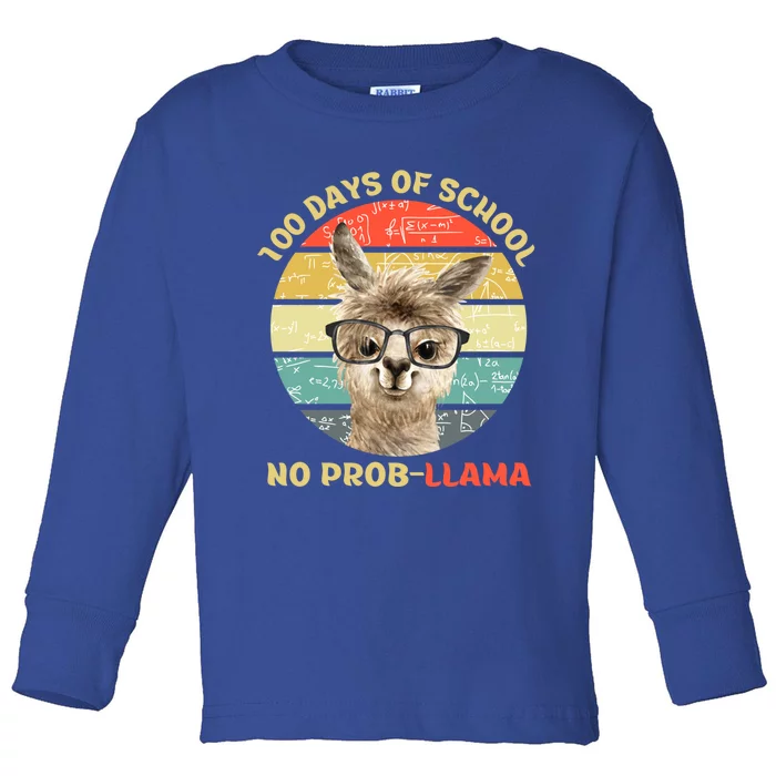 100 Day Of School No Probllama Llama Alpaca Math Nerd Cool Gift Toddler Long Sleeve Shirt