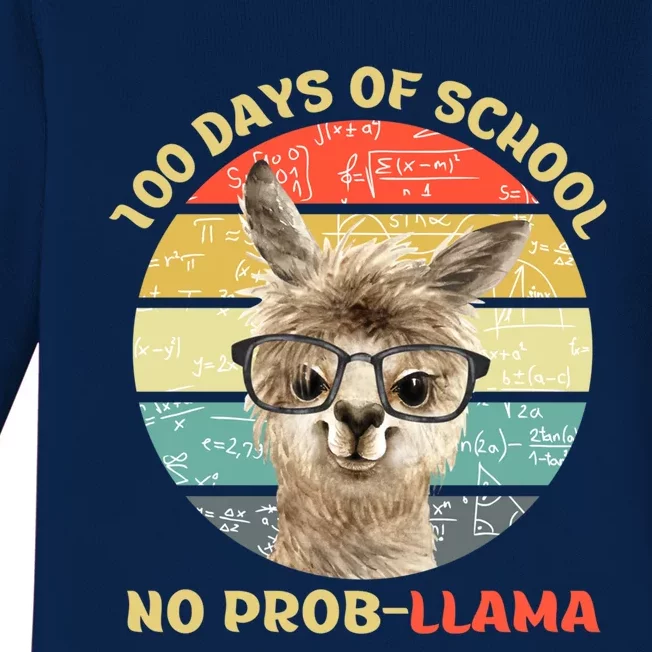 100 Day Of School No Probllama Llama Alpaca Math Nerd Cool Gift Baby Long Sleeve Bodysuit