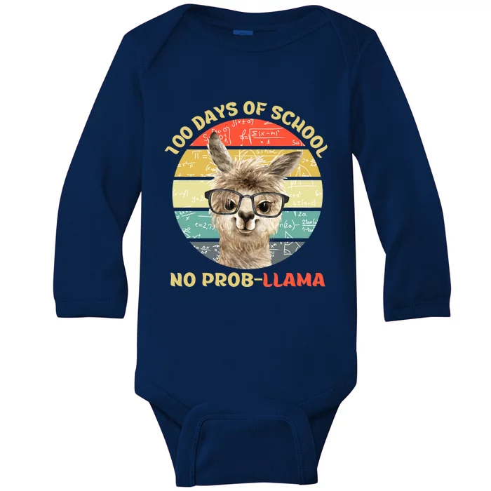 100 Day Of School No Probllama Llama Alpaca Math Nerd Cool Gift Baby Long Sleeve Bodysuit