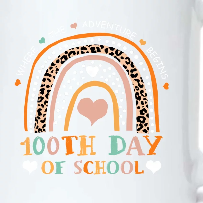 100th Day Of School Leopard Rainbow Teacher 100 Days Smarter Cool Gift Black Color Changing Mug