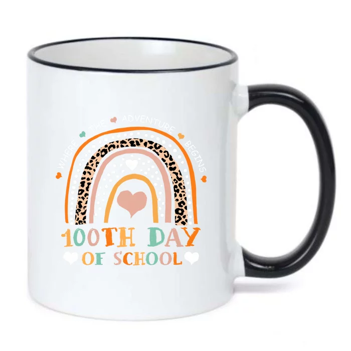 100th Day Of School Leopard Rainbow Teacher 100 Days Smarter Cool Gift Black Color Changing Mug